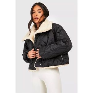 Teddy Trim Quilted Puffer Jacket